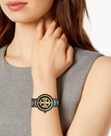 Tory Burch Reva Black Stainless Steel Gold Logo Dial Women's Watch TBW4039