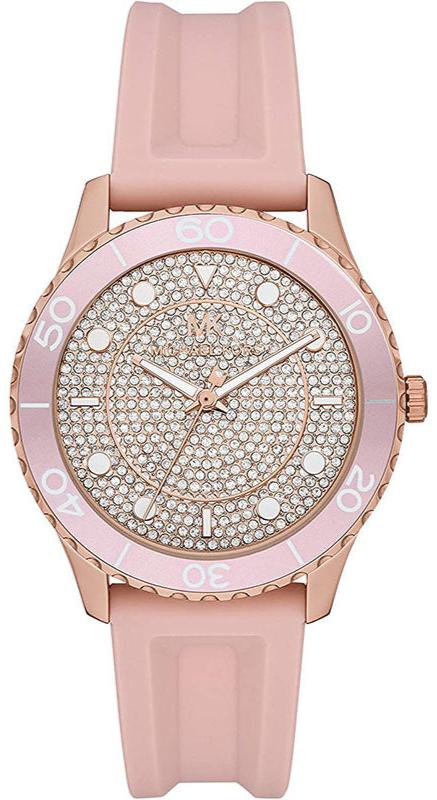 Michael Kors Runway Reloj de cuarzo con esfera de cristal rosa para mujer MK6854