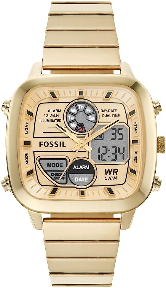 Analog Fossil Digital Hombre Reloj Retro Analógico-digital Dorado