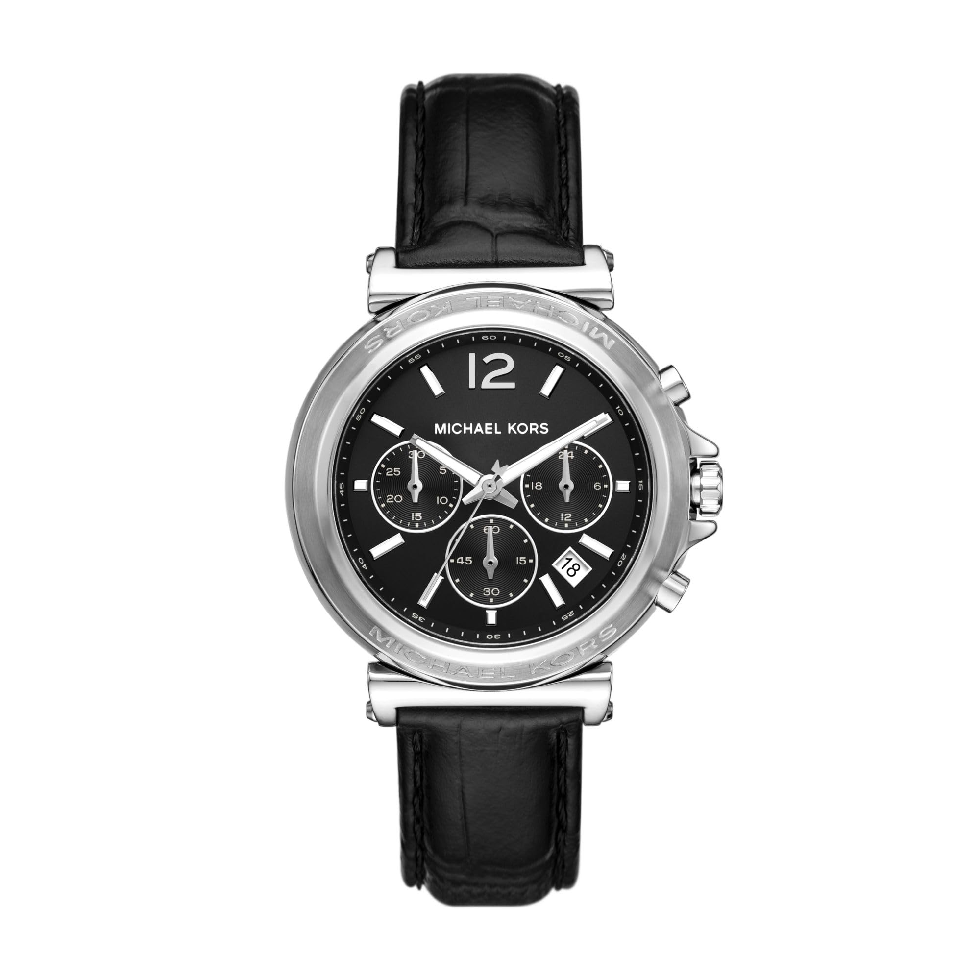 Michael Kors Oversized Maren Chronograph Black Leather Strap Women's Watch - MK7499
