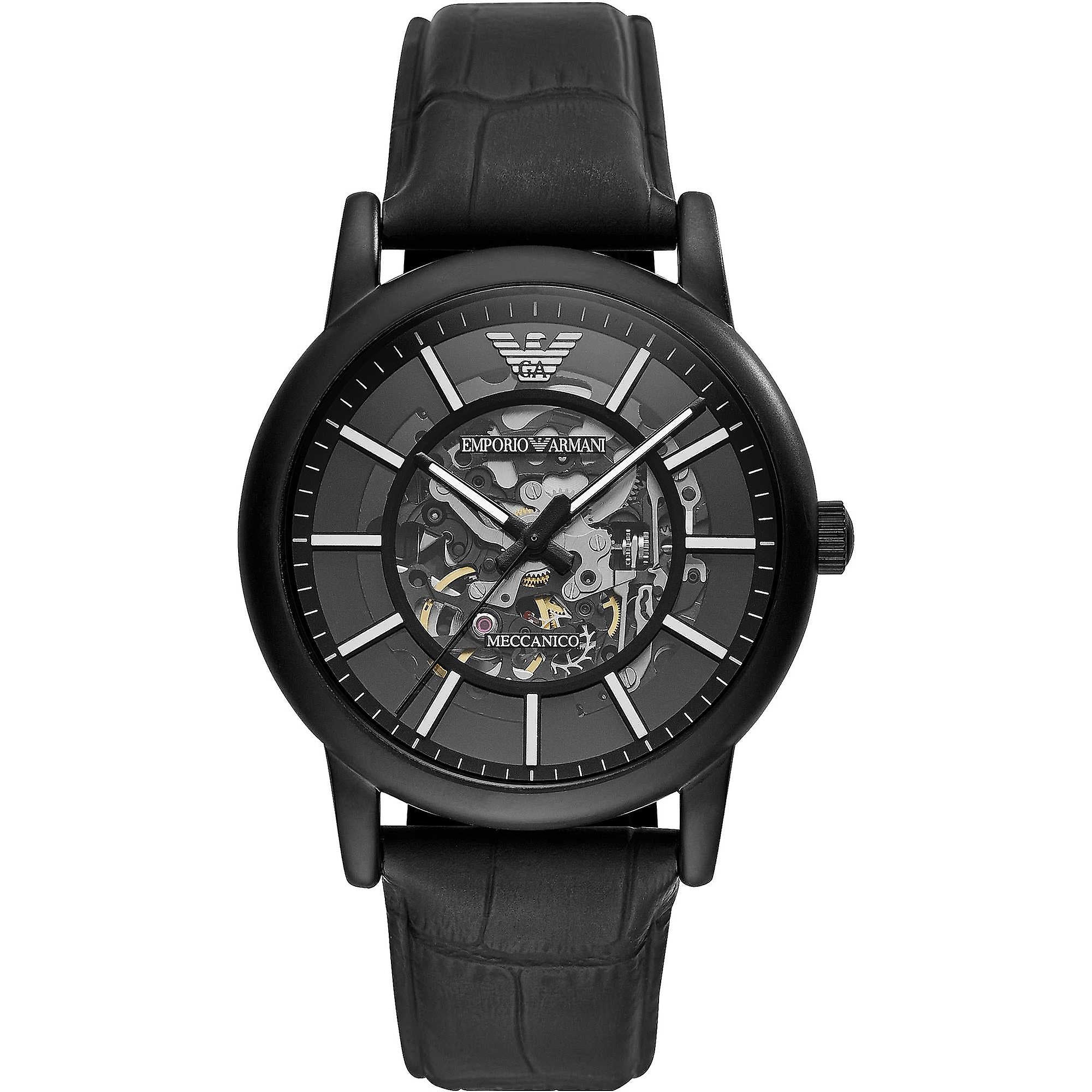 EMPORIO ARMANI AR6073 専用箱 説明書 腕時計 稼動品 Emporio Armani Luigi Automatic Black Leather Men's Watch