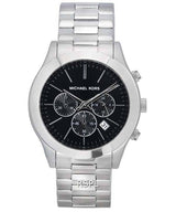 Michael Kors Slim Runway Chronograph Black Dial Silver Steel Strap Watch For Men - MK1056 mk1056 - Image 1