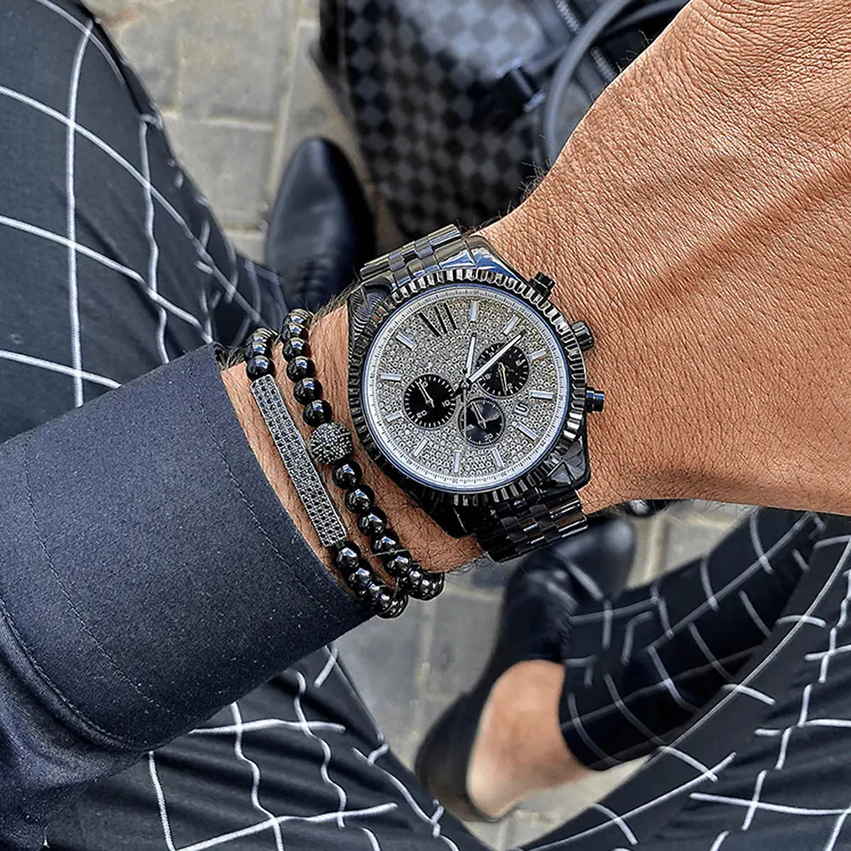 Michael Kors Lexington Chronograph Silver Crystal Pave Dial Men's Watch MK8605