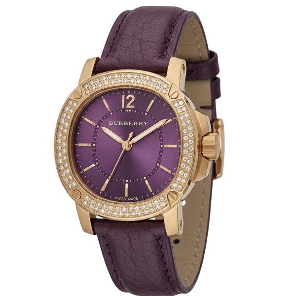 Burberry The Britain Gold Tone Burgundy Dial Burgundy Leather Strap BBY1809