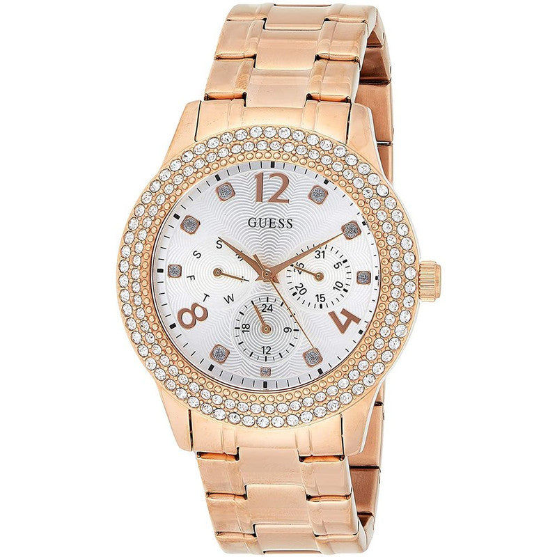 Guess Bedazzle Rose Gold Silver Dial Women's Watch W1097L3