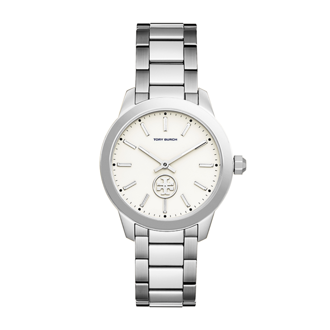 Tory Burch Collins Silver Stainless Steel White Dial Women's Watch TBW1301