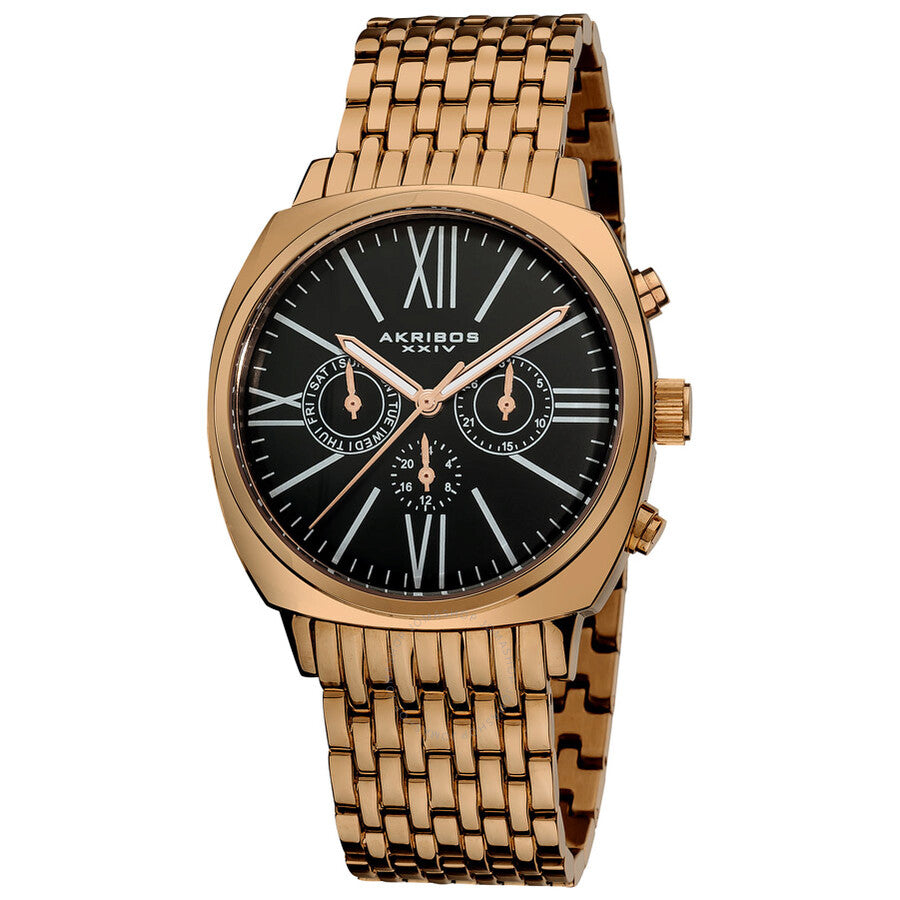 Akribos XxivBlack Dial Rose Tone Reloj de acero inoxidable para hombre AK636RG