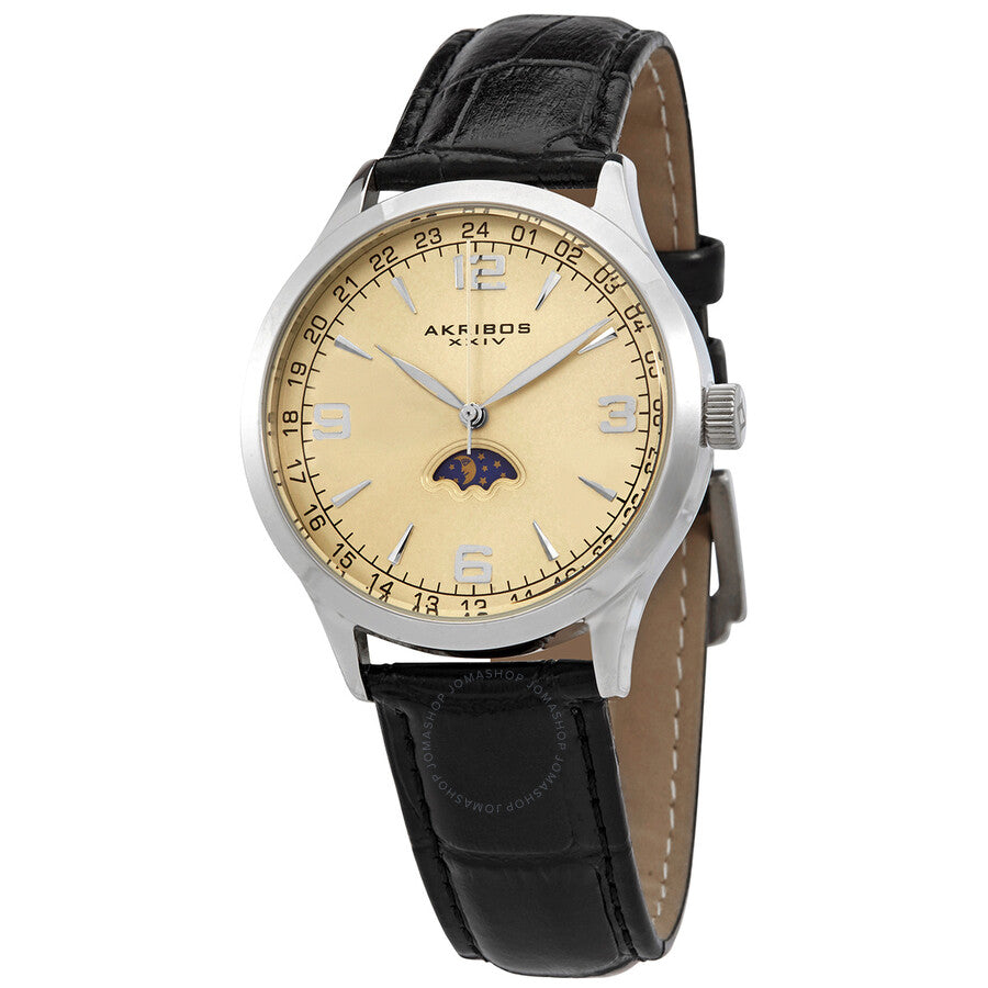 Akribos XxivChampagne Dial Negro Cuero Hombre Reloj AK637SSW