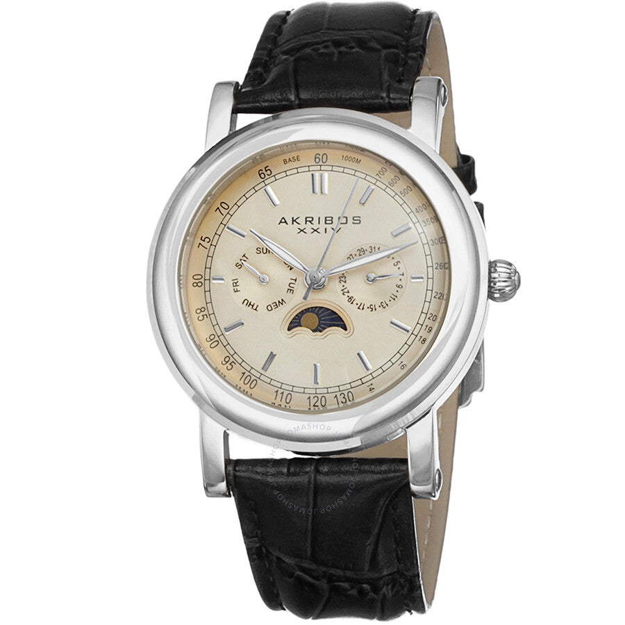 Akribos Cream Dial Black Leather Men's Watch AK632SSW