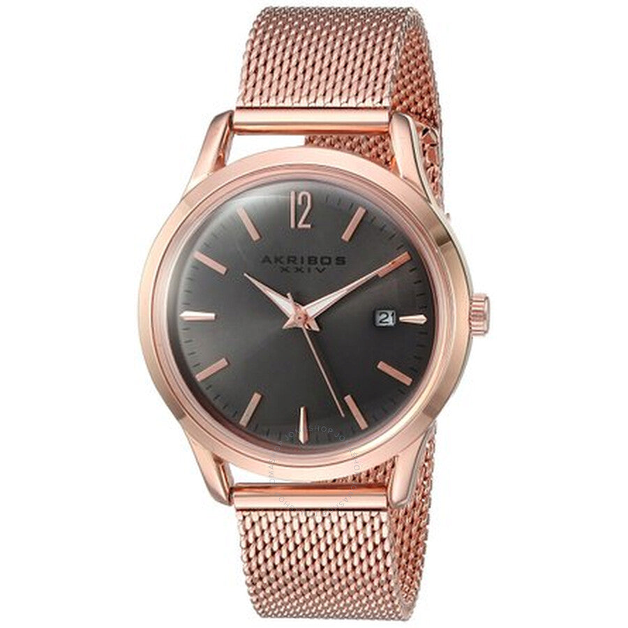 Akribos XXIV Ador Grey Dial Ladies Rose Gold Mesh Watch AK930GY