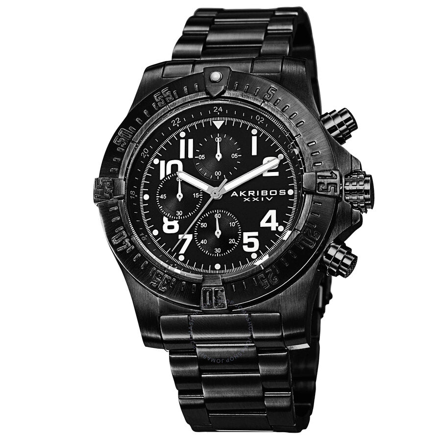 Akribos XXIV Chronograph Black Dial Black Ion-plated Stainless Steel Men's Watch AK711BK