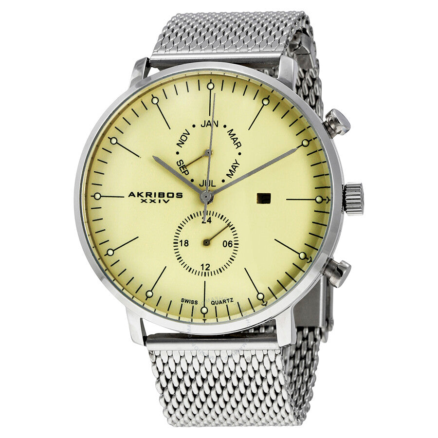 Akribos XXIV Cream Dial Stainless Steel Men's Watch AK685SS