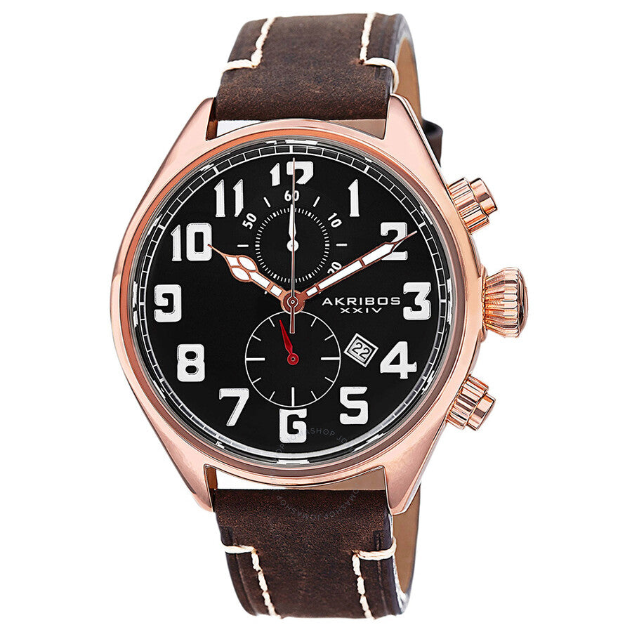 Akribos Xxiv Essential Chronograph Reloj de hombre de cuero marrón con esfera negra AK706RG