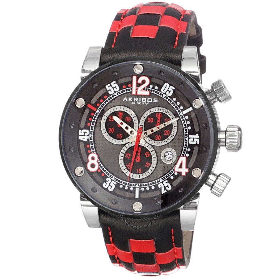 Akribos XXIV Explorer Chronograph Black Dial Checkered Leather Men's Watch AK612RD