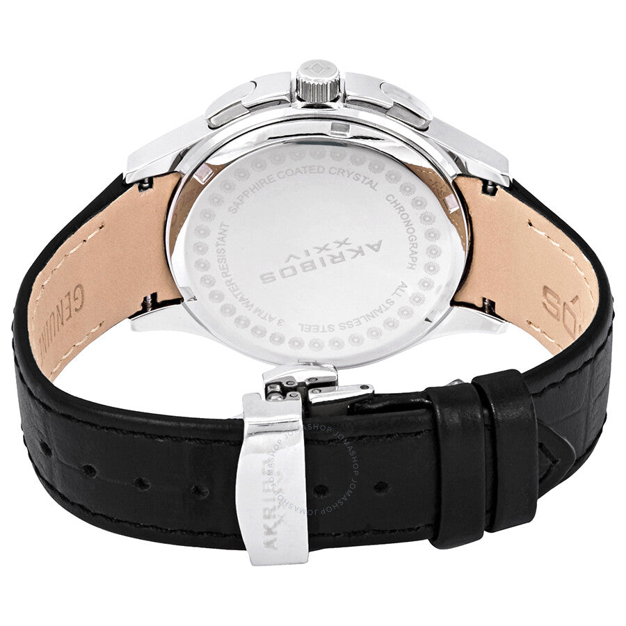 Akribos Xxiv Grandiose Crystal Cronógrafo Acero Negro Cuero Hombre Reloj AK615SS