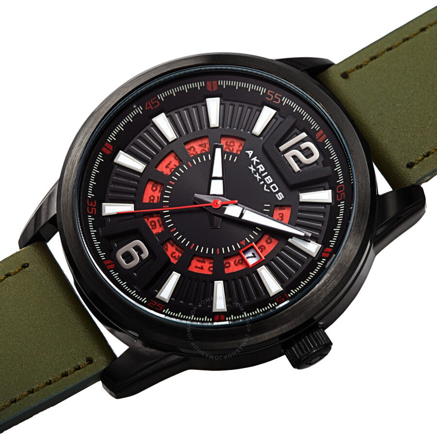 Reloj Akribos Xxiv de cuarzo con esfera negra y cuero verde para hombre AK1079BKGN