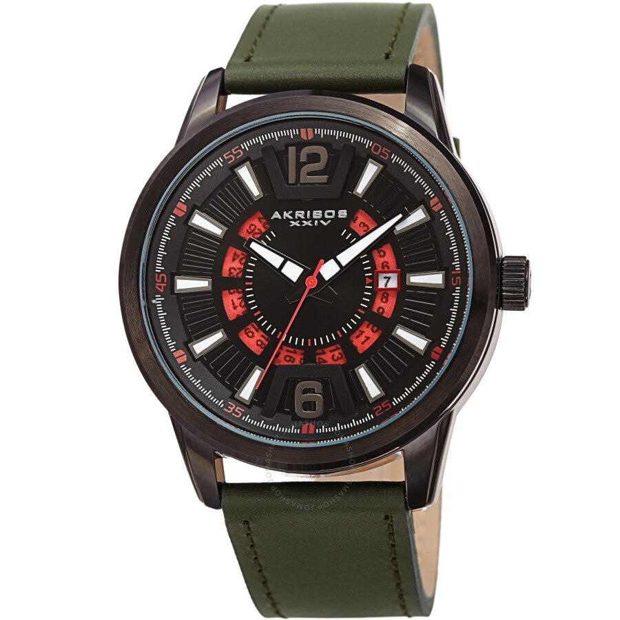 Reloj Akribos Xxiv de cuarzo con esfera negra y cuero verde para hombre AK1079BKGN