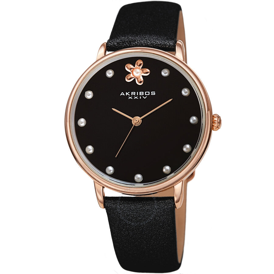 Reloj Akribos Xxiv de cuarzo con esfera negra y piel negra para mujer AK1084BK