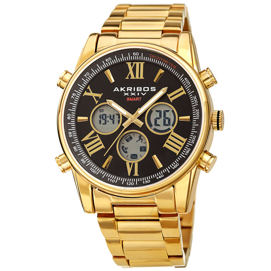 Reloj inteligente Akribos Xxiv de cuarzo con esfera negra para hombre AK1095YGBK