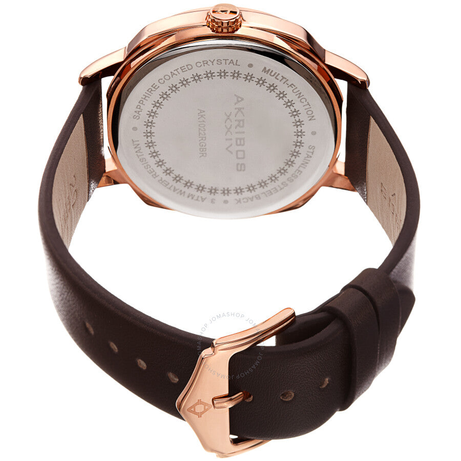 Reloj Akribos Xxiv de cuarzo con esfera azul y cuero marrón para hombre AK1022RGBR