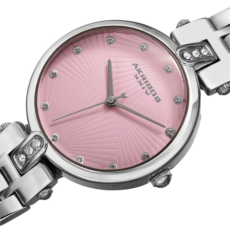Akribos Xxiv Reloj de cuarzo con esfera rosa y cristal para mujer AK1085PK