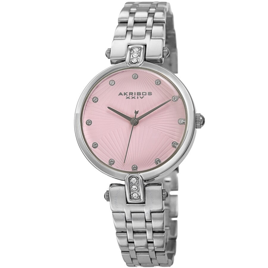 Akribos Xxiv Reloj de cuarzo con esfera rosa y cristal para mujer AK1085PK