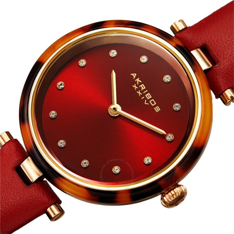 Akribos XXIV Quartz Crystal Red Dial Ladies Watch AK1052RD