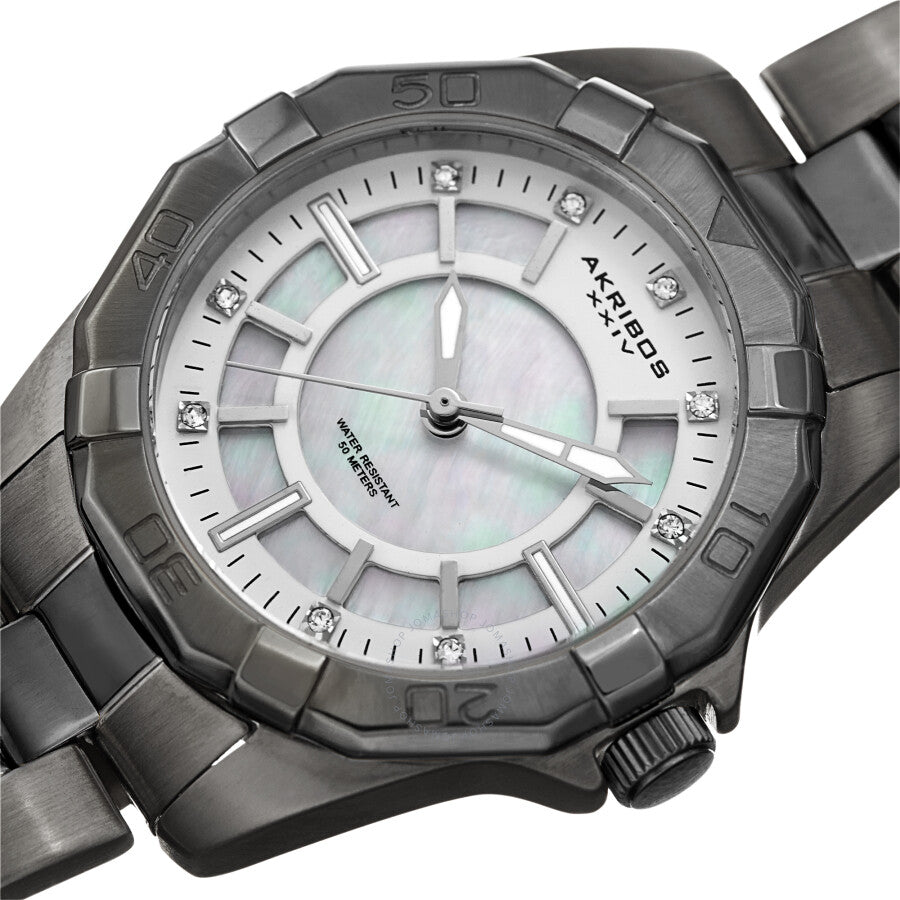 Akribos XXIV Quartz Crystal White Dial Ladies Watch AK1006GN