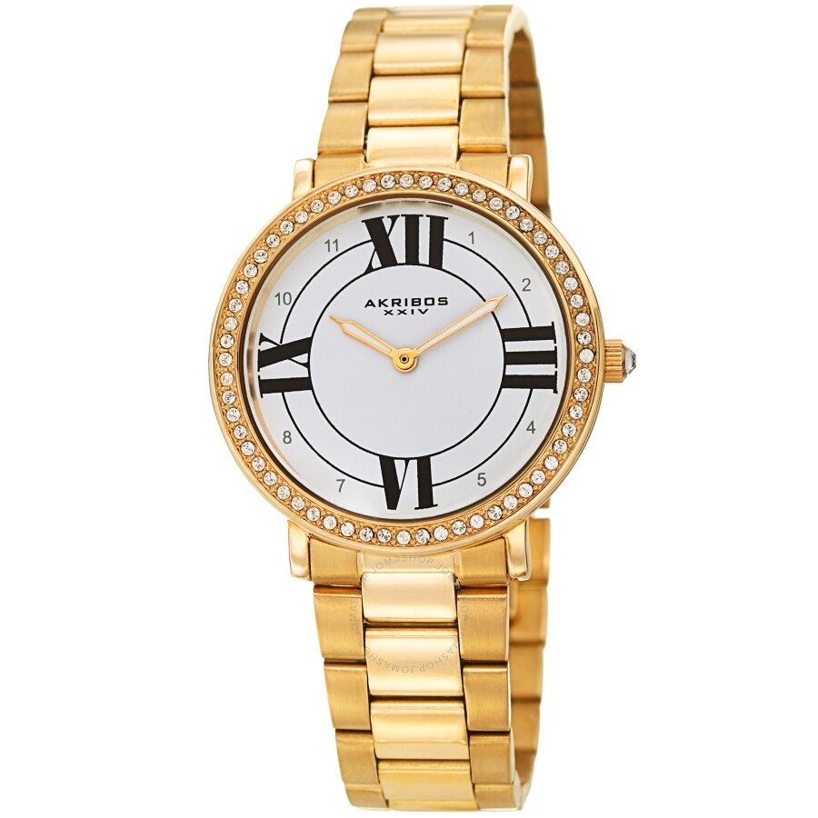 Akribos XXIV Quartz Crystal White Dial Ladies Watch AK1036YG
