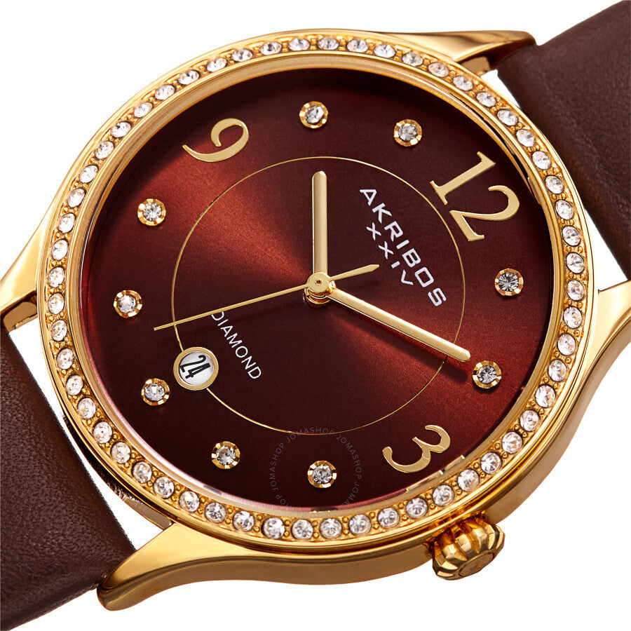 Akribos Xxiv cuarzo diamante esfera marrón señoras reloj AK1011BR