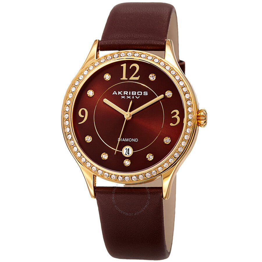Akribos Xxiv cuarzo diamante esfera marrón señoras reloj AK1011BR