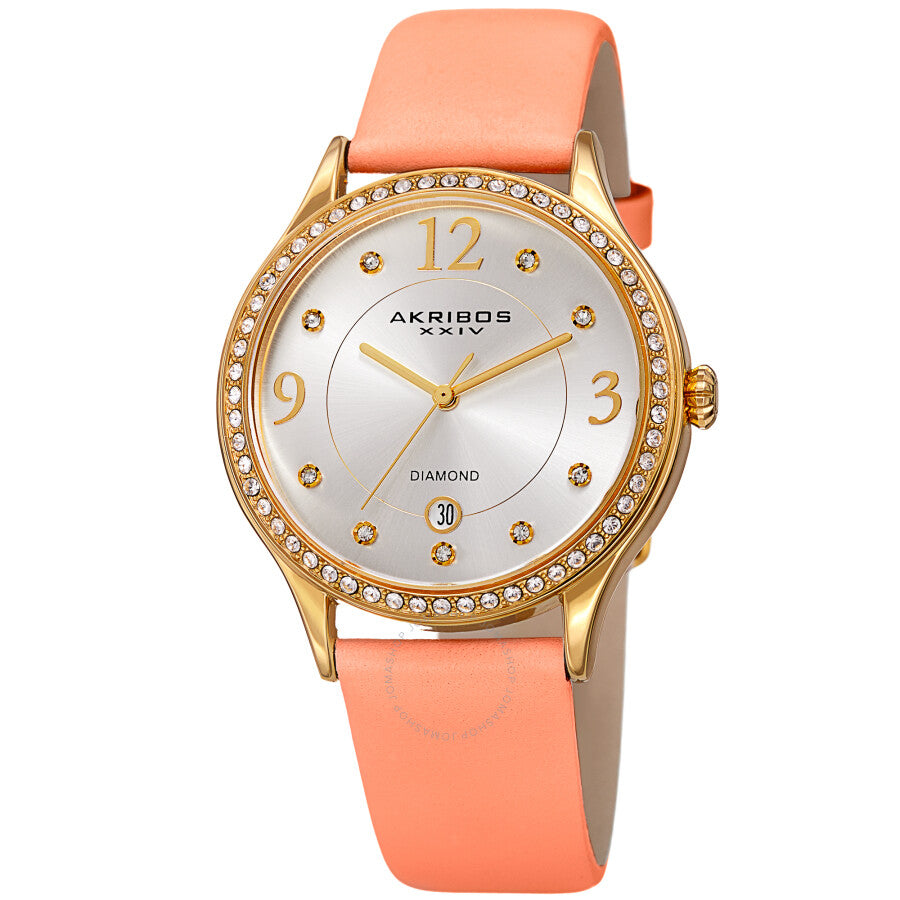 Akribos Xxiv cuarzo diamante cristal plata esfera señoras reloj AK1011PK
