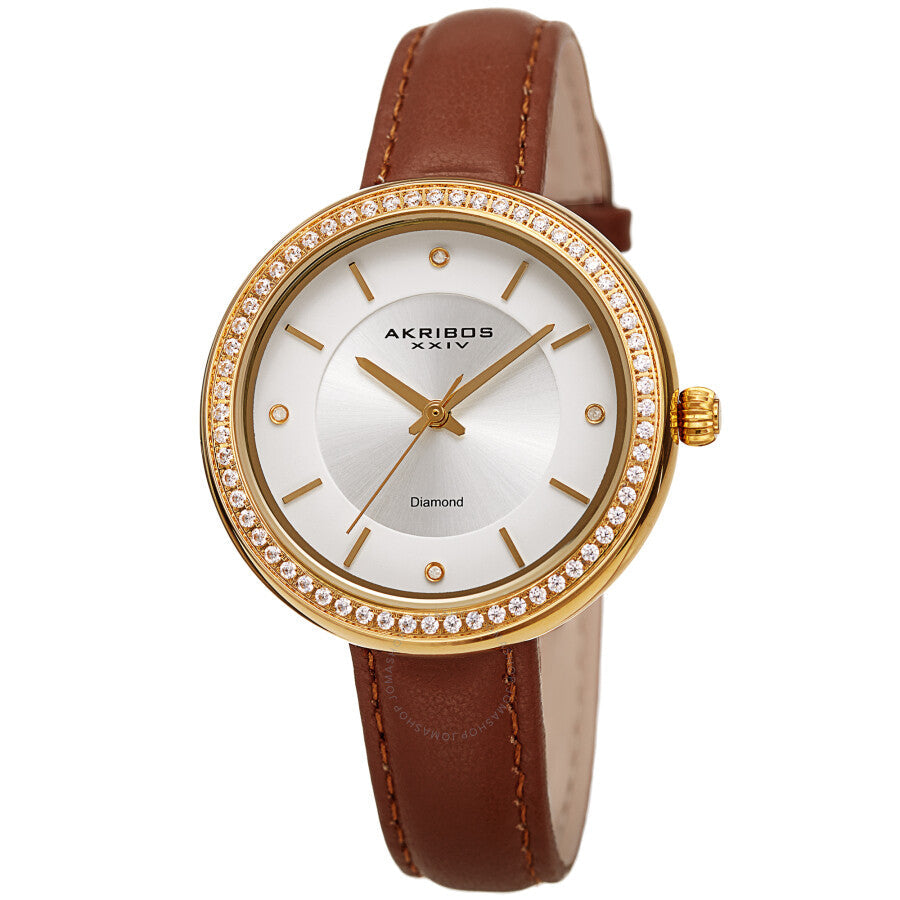 Akribos Xxiv cuarzo diamante cristal blanco esfera señoras reloj AK1067BR