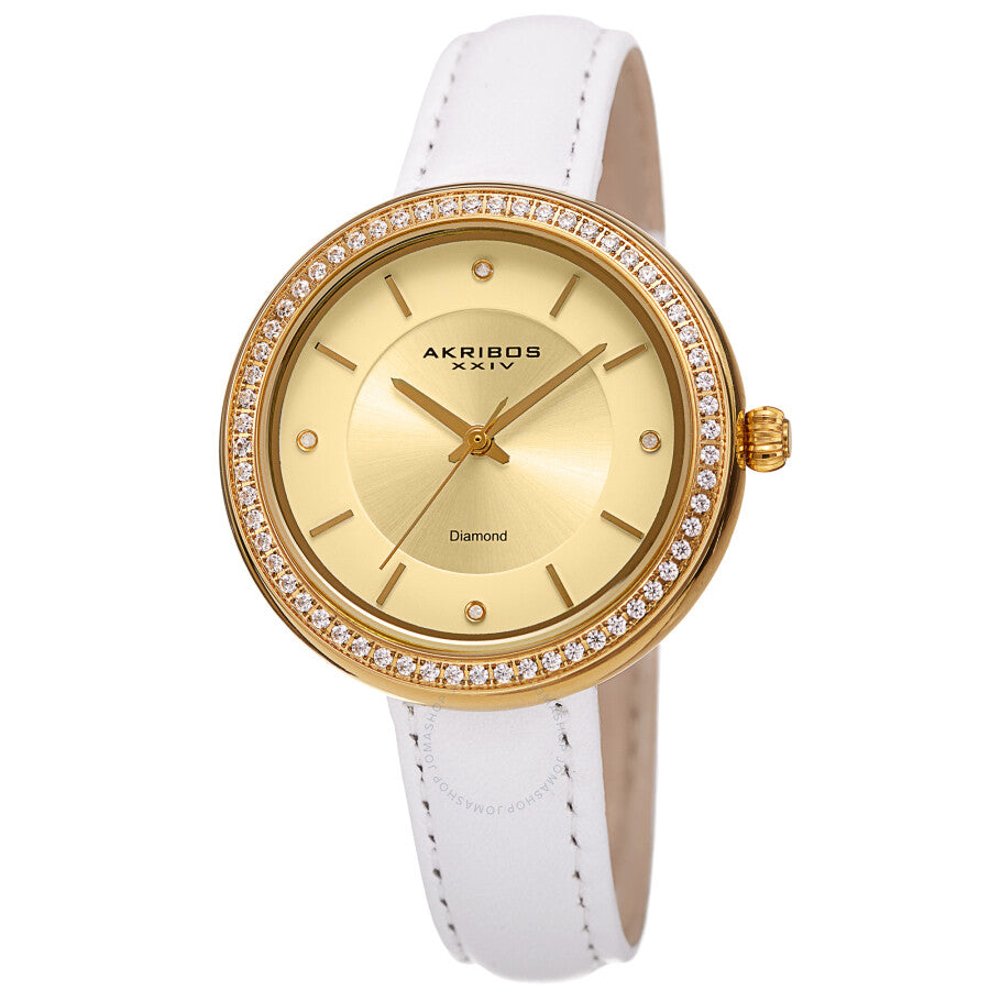 Akribos XXIV Quartz Diamond Gold Dial Ladies Watch AK1067YG