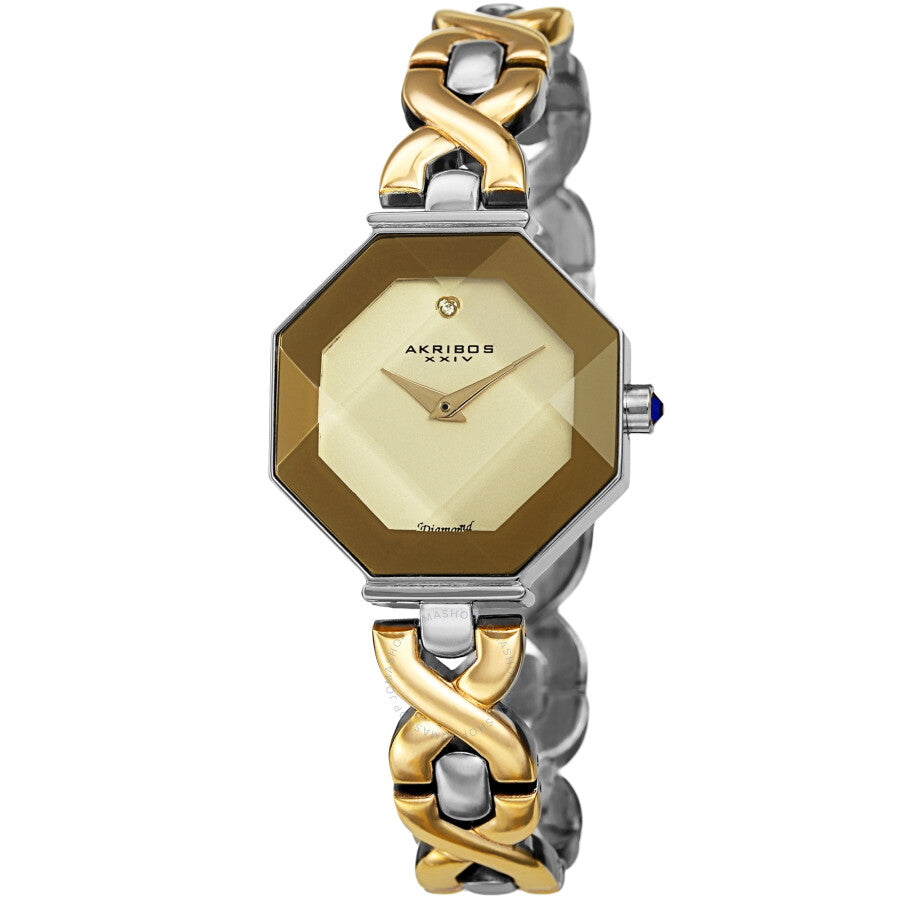 Akribos XXIV Quartz Diamond Gold Dial Ladies Watch AK1086TTG