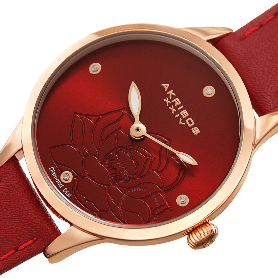 Akribos XXIV Quartz Diamond Red Dial Ladies Watch AK1047RD