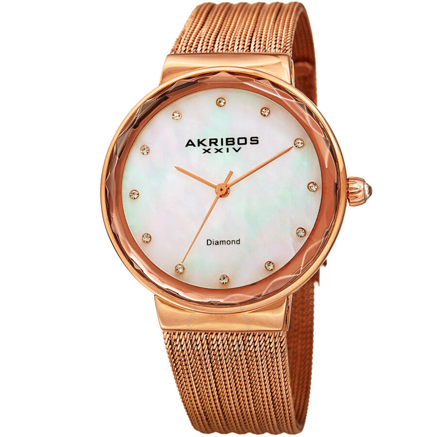Reloj Akribos Xxiv de cuarzo con esfera blanca y diamantes para mujer AK1009RG