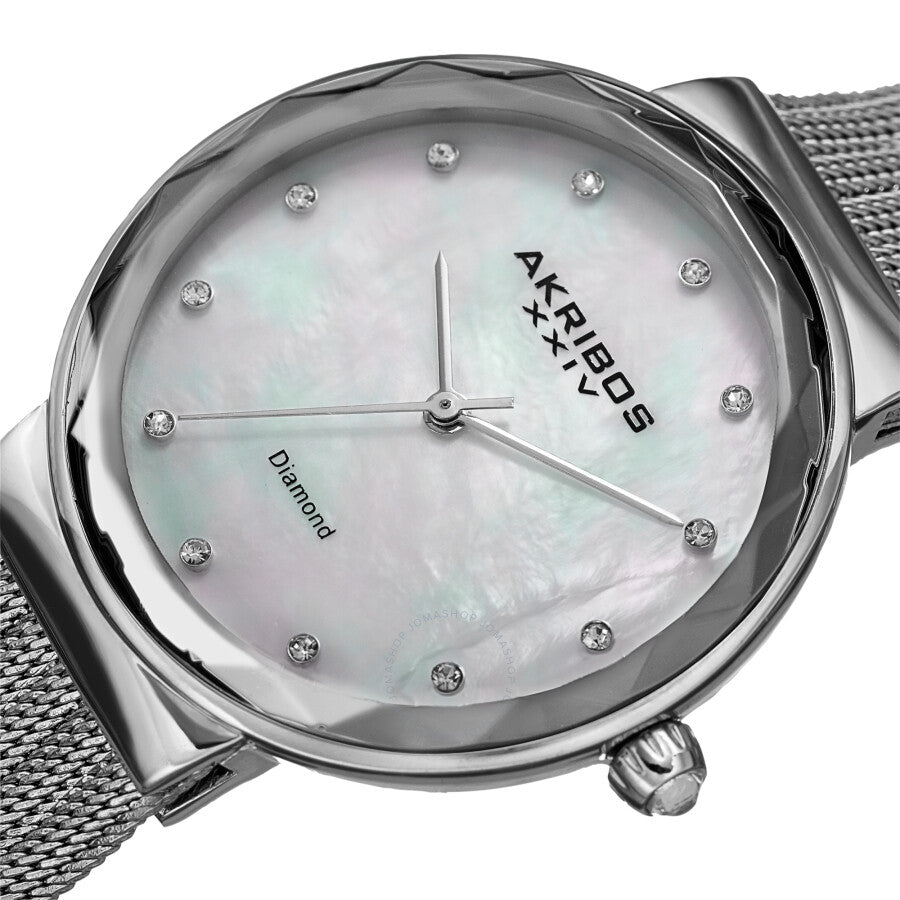 Akribos XXIV Quartz Diamond White Mother of Pearl Dial Ladies Watch AK1009SS