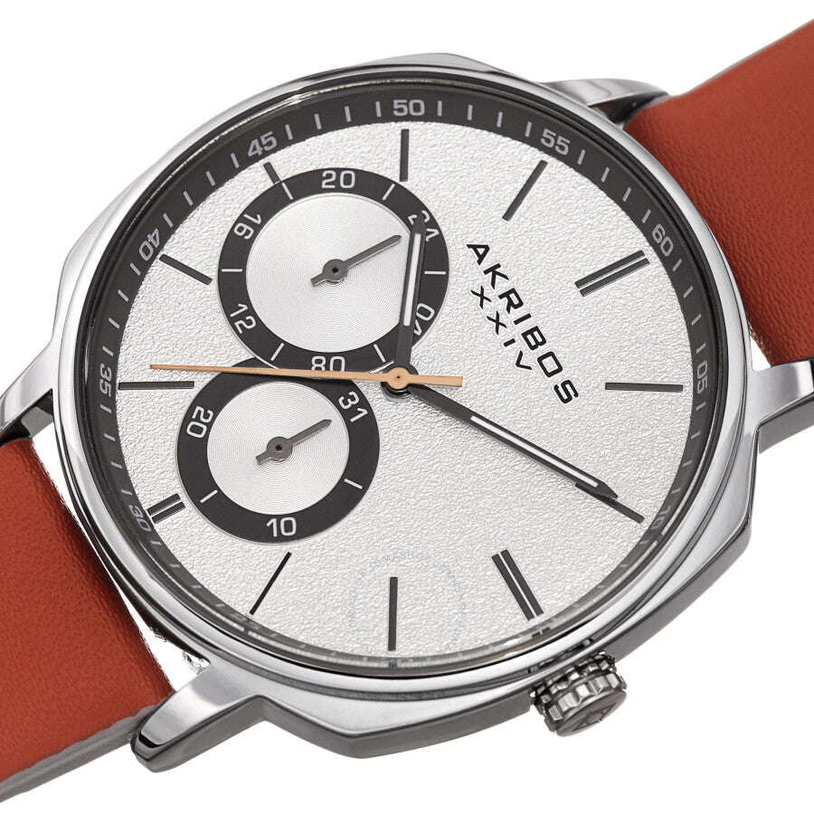 Akribos XXIV Quartz Silver Dial Brown Leather Men's Watch AK1022TN