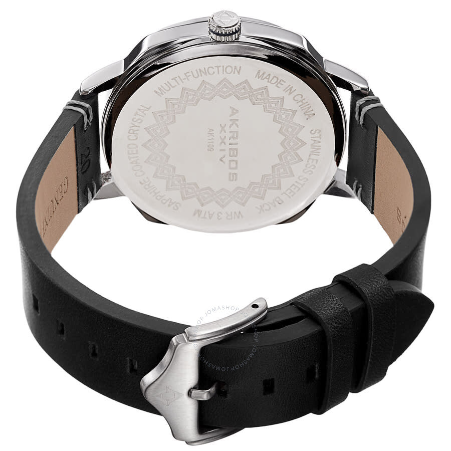 Akribos XXIV Quartz White Dial Black Leather Men's Watch AK1109SS