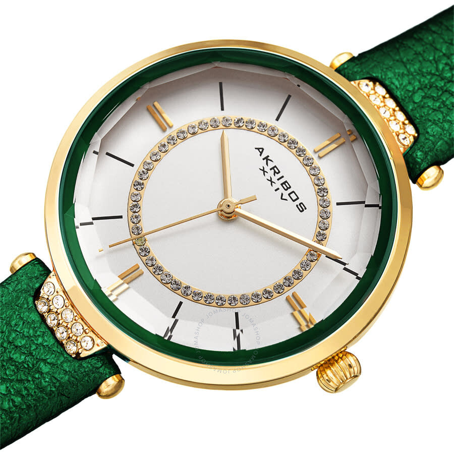 Akribos XXIV Quartz White Dial Green Leather Ladies Watch AK1116GN