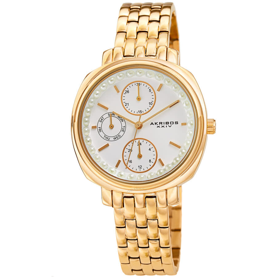 Akribos XXIV Quartz White Dial Yellow Gold-tone Ladies Watch AK1114YG