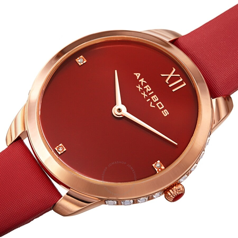 Akribos XXIV Red Dial Red Leather Ladies Watch AK1059RD