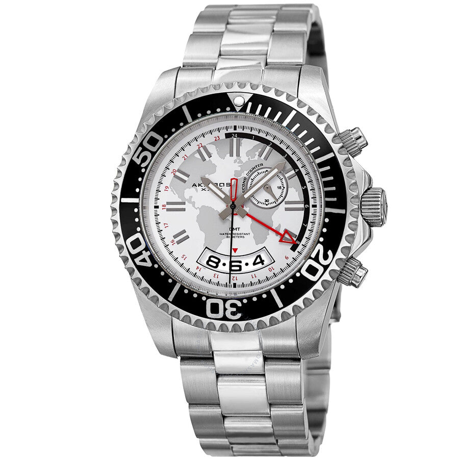 Akribos XXIV Silver and White Dial GMT Stainless Steel Men's Watch AK955SS