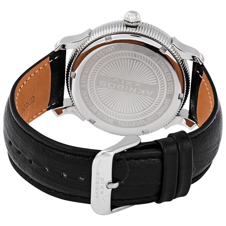 Akribos XXIV Silver Dial Black Leather Men's Watch AK726SSB