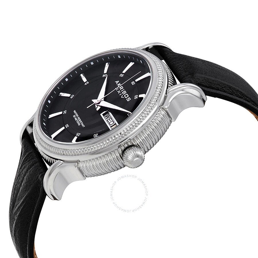 Akribos XXIV Silver Dial Black Leather Men's Watch AK726SSB