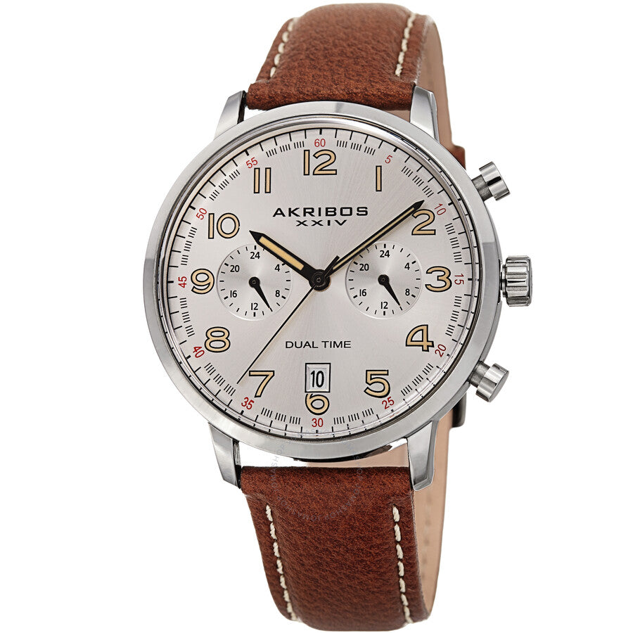 Akribos XXIV Silver Dial Dual Time Men's Watch AK1023SSBR