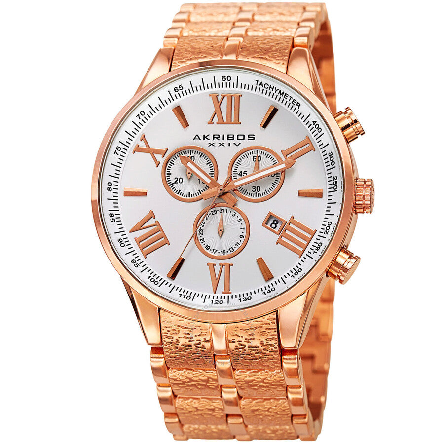 Reloj para hombre Akribos Xxiv con esfera plateada y tono dorado rosa AK960RG