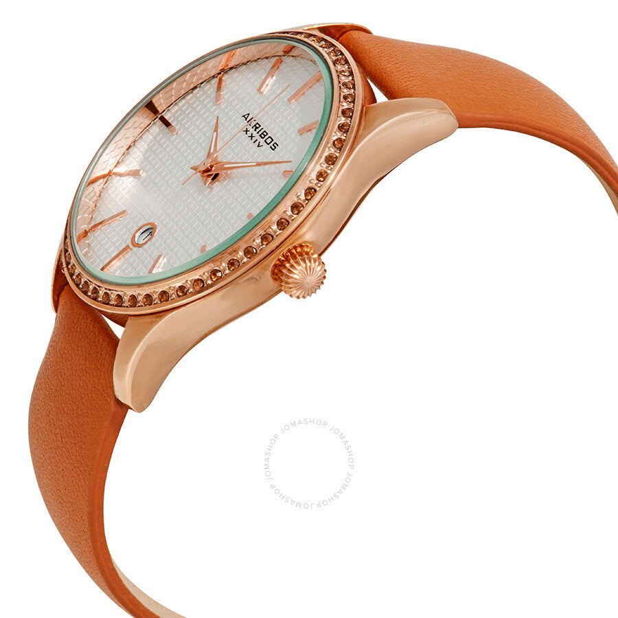 Reloj Akribos Xxiv de piel mandarina con esfera plateada para mujer AK964TN
