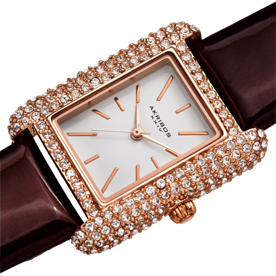 Akribos XXIV White Dial Brown Leather Ladies Watch AK1068BR